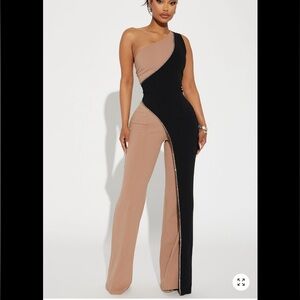 Fashion Nova Black and Tan Jumpsuit